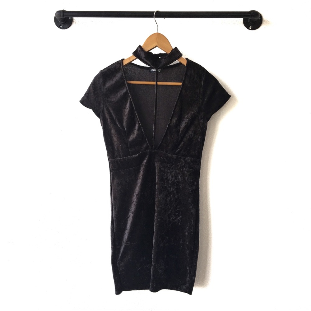 Fashion Nova Crushed Velvet Bodycon Dress Choker M